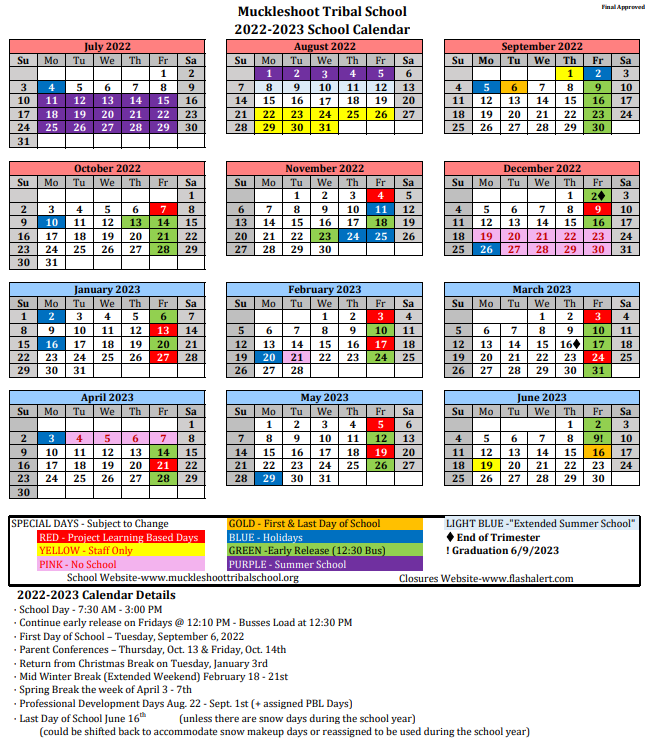 2022 2023 School Year Calendar Muckleshoot Middle High School